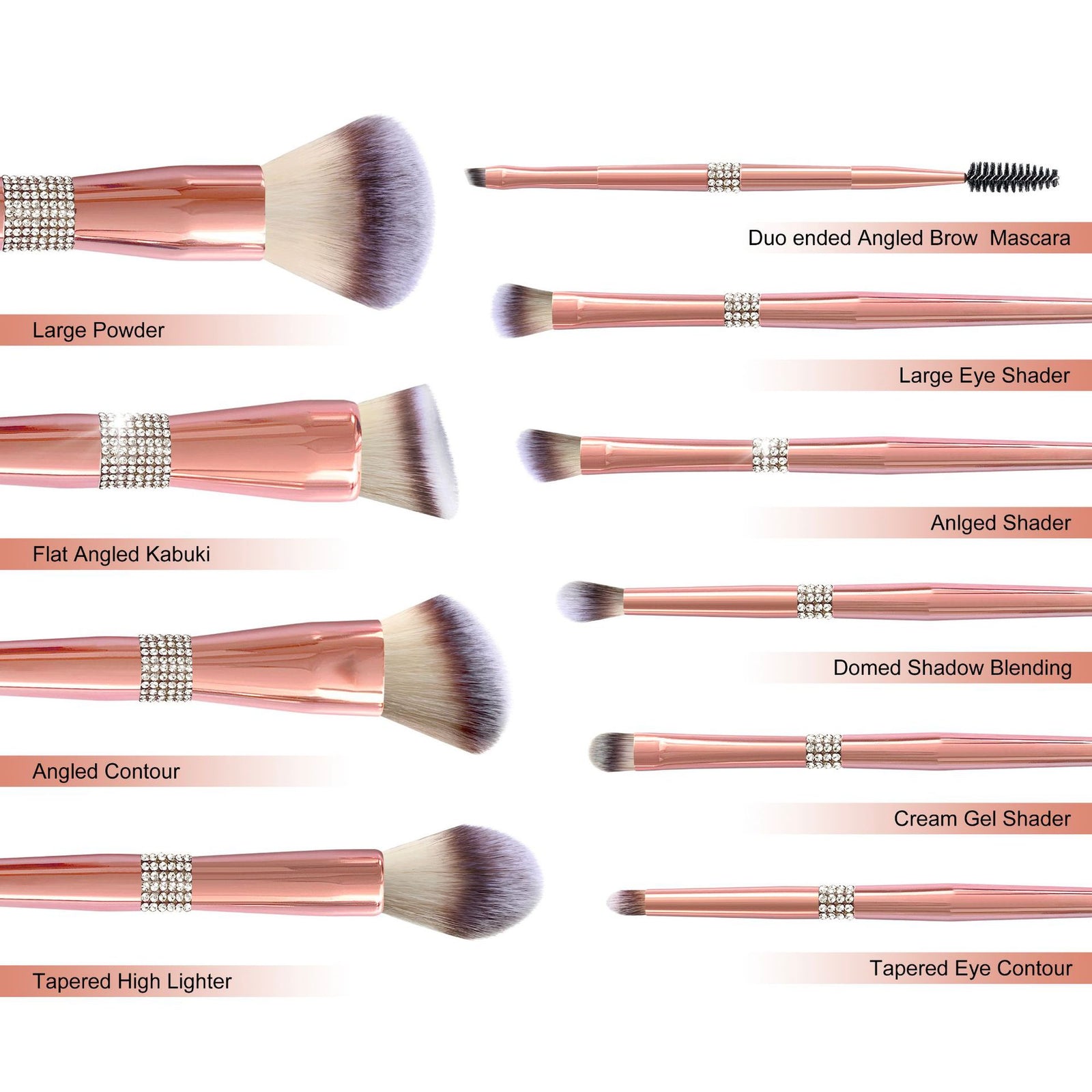 CB Rose Gold Mirror 14-Piece Professional Makeup Brush Set