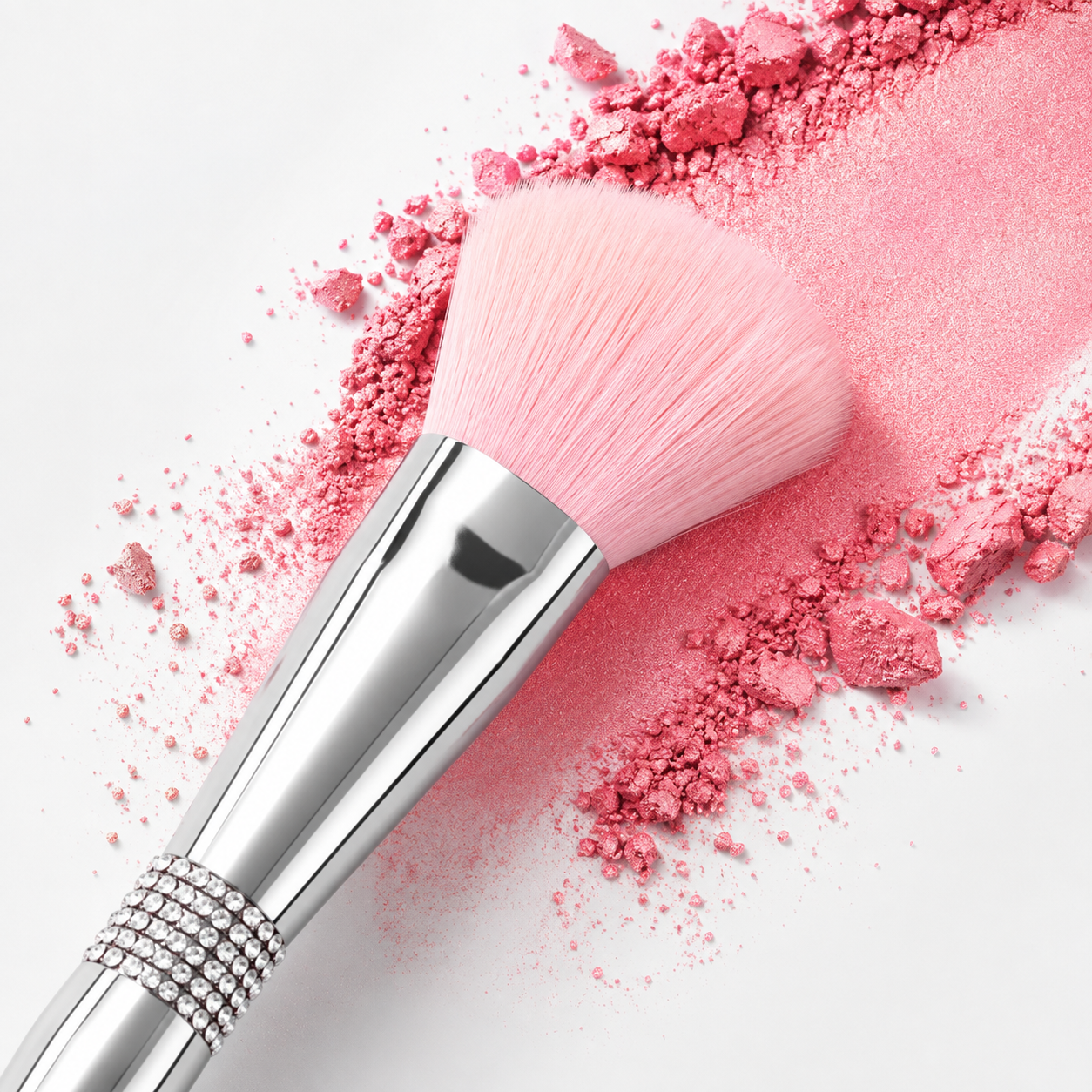 Crystal Radiance Pink Angled Blush Brush application detail