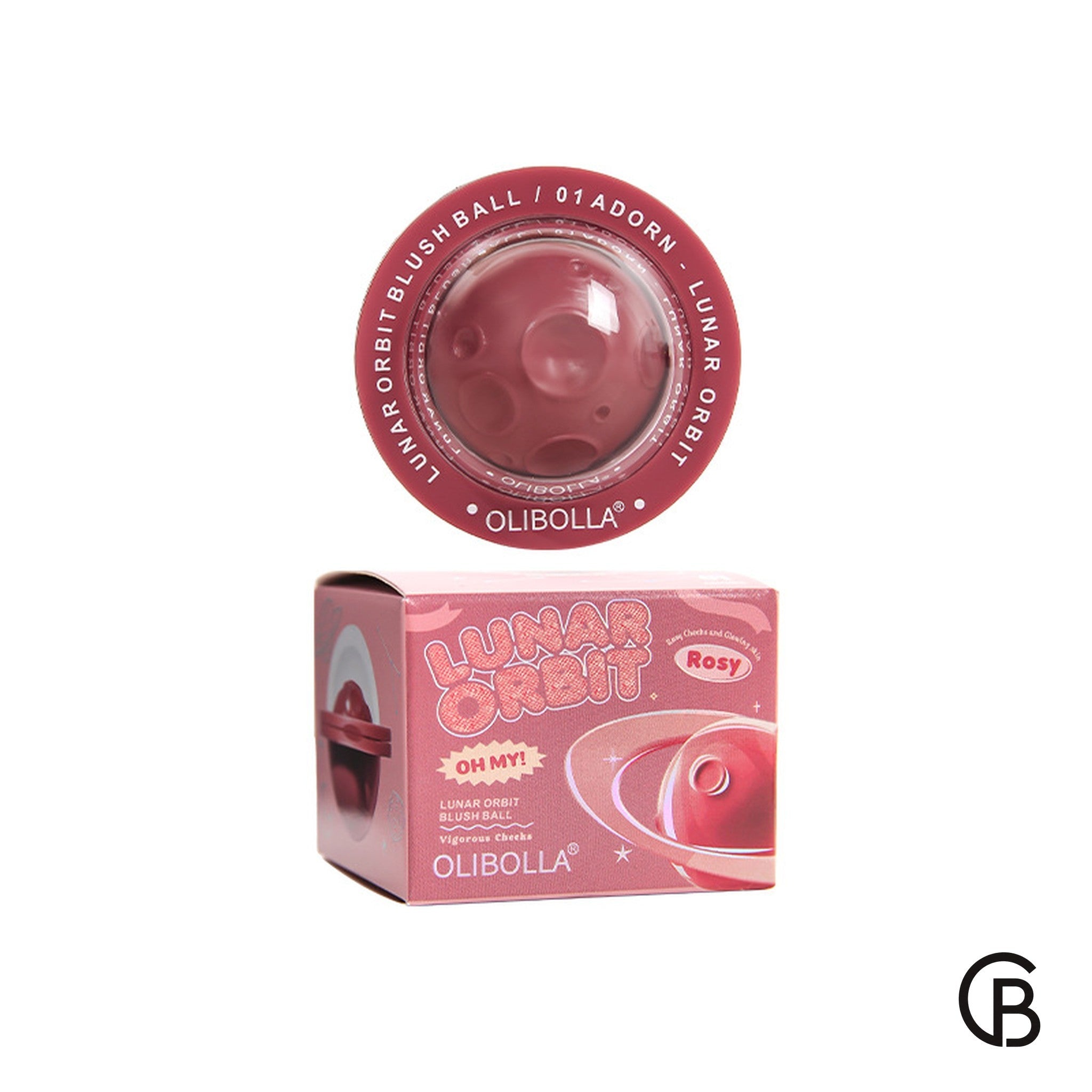 CREBRAND × OLIBOLLA Moon Lip & Cheek Balm compact and box on white background