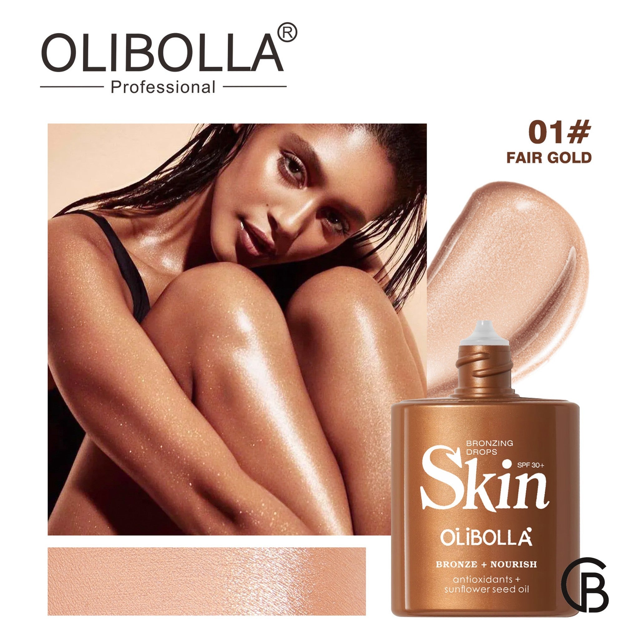 CREBRAND × OLIBOLLA Four-Shade Bronze Body Highlighter 01#FAIR GOLD