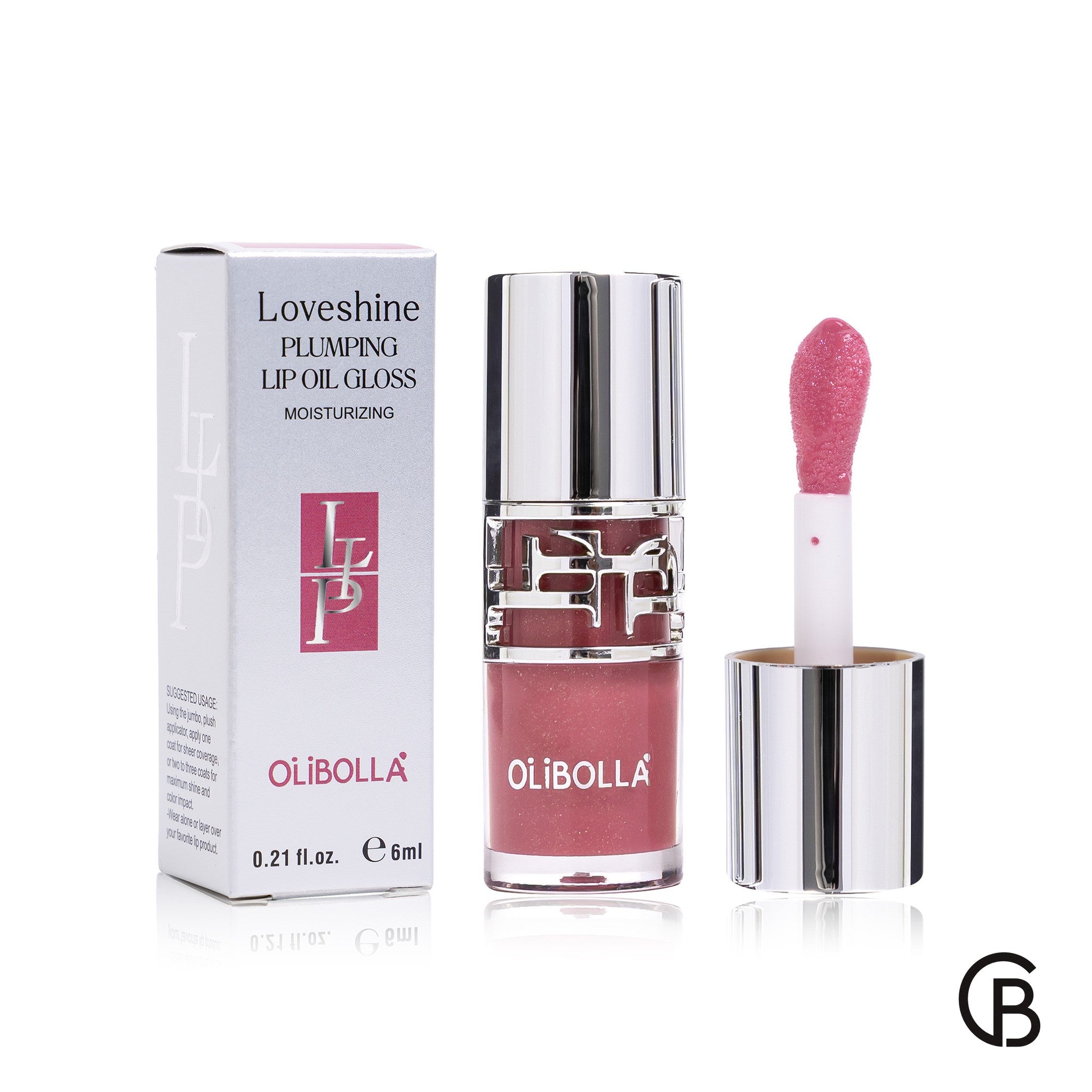 CREBRAND × OLIBOLLA Sparkle Mirror Lip Glaze product and packaging on white background